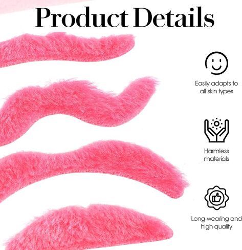 24Pcs Pink Fake Mustaches, Self Adhesive Hot Pink Party Mustaches for Beard Costume Accessory, Novelty Moustaches for Funny Stick on Beard Stickers Costume Accessories Party Supplies in Kuwait