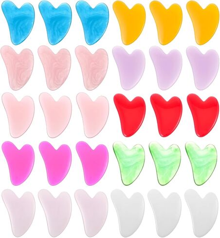 Kenaoeo 30 Pcs Gua Sha Facial Tools Bulk Heart Shaped Massage Tool Set for Face Body Skin Care Spa Acupuncture Relieve Muscle Tension Puffiness, Resin Wax Material, 3.2 × 2.2 Inches in Saudi Arabia
