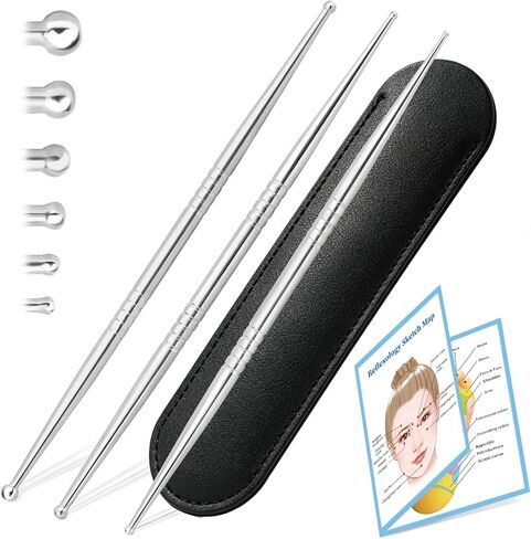 ideayard Facial Reflexology Massage Tool, 3 Pieces/6 Sized Headed Stainless Steel Acupuncture Pen for Ear, Face & Body Acupressure, Deep Tissue Pain Relief & Muscle Relaxation in Saudi Arabia