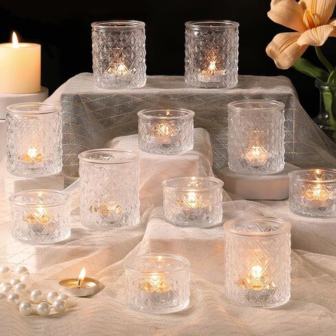 MATAHUM 20 Pcs Blue Tealight Candle Holders,Glass Votive Candle Holders Bulk, 2 Sizes for Wedding Centerpieces, Beach Theme Bridal Shower, Baby Boy Shower, and Birthday Party Decor in Saudi Arabia
