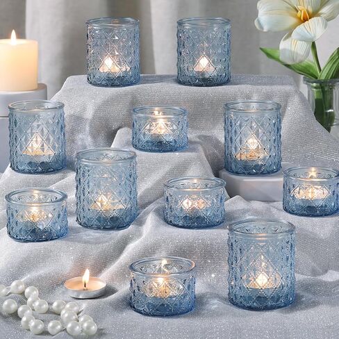 MATAHUM 20 Pcs Blue Tealight Candle Holders,Glass Votive Candle Holders Bulk, 2 Sizes for Wedding Centerpieces, Beach Theme Bridal Shower, Baby Boy Shower, and Birthday Party Decor in Saudi Arabia