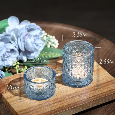 MATAHUM 20 Pcs Blue Tealight Candle Holders,Glass Votive Candle Holders Bulk, 2 Sizes for Wedding Centerpieces, Beach Theme Bridal Shower, Baby Boy Shower, and Birthday Party Decor in Saudi Arabia