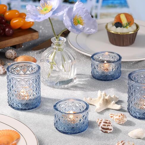 MATAHUM 20 Pcs Blue Tealight Candle Holders,Glass Votive Candle Holders Bulk, 2 Sizes for Wedding Centerpieces, Beach Theme Bridal Shower, Baby Boy Shower, and Birthday Party Decor in Saudi Arabia