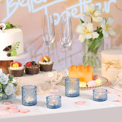 MATAHUM 20 Pcs Blue Tealight Candle Holders,Glass Votive Candle Holders Bulk, 2 Sizes for Wedding Centerpieces, Beach Theme Bridal Shower, Baby Boy Shower, and Birthday Party Decor in Saudi Arabia