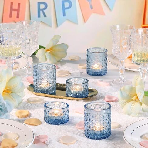 MATAHUM 20 Pcs Blue Tealight Candle Holders,Glass Votive Candle Holders Bulk, 2 Sizes for Wedding Centerpieces, Beach Theme Bridal Shower, Baby Boy Shower, and Birthday Party Decor in Saudi Arabia