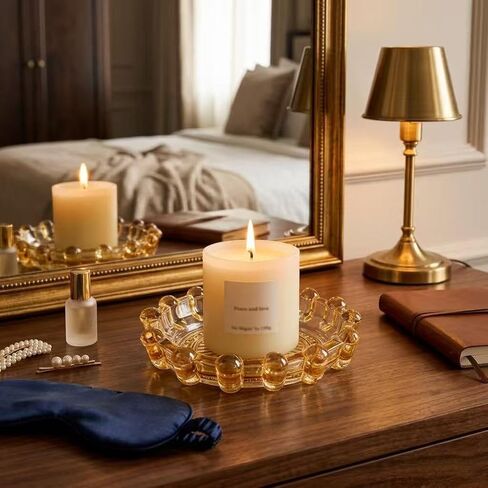 Clear Candle Holder Candle Dish – Chic Glass Candle Holder Tray for Home Decor, Boho Bar Decor – Candle Plate for Tea Light Votive Diffuser – 4.7 x 1.3 in (Clear) in Saudi Arabia