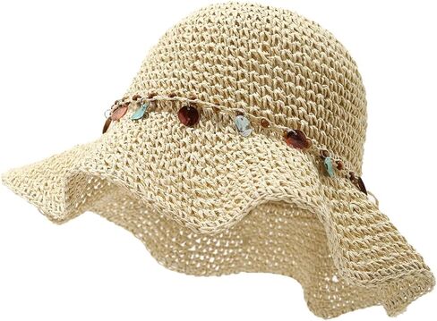 Women's Crochet Straw Hat Summer Foldable Beach Hat with Wide Brim Outdoor Sun Bucket Hat in Saudi Arabia