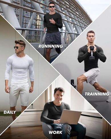 5 Pack Long Sleeve Compression Shirts for Men - Black Quick Dry Workout Base Layer Undershirt Top for Athletic Gym Running in Kuwait