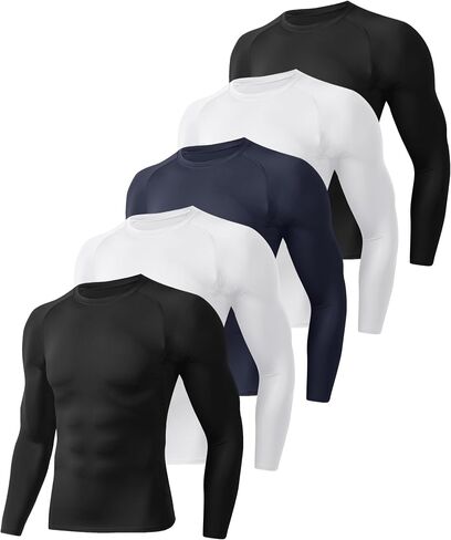 5 Pack Long Sleeve Compression Shirts for Men - Black Quick Dry Workout Base Layer Undershirt Top for Athletic Gym Running in Kuwait