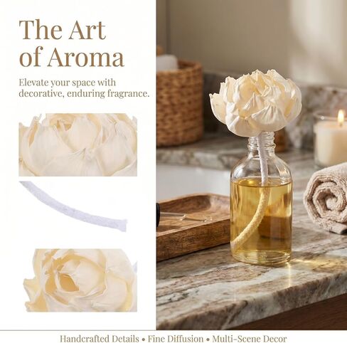 3pcs Flower Diffuser for Essential Oils - Sola Paper Flower Diffuser with Cotton Rope - Aromatherapy Decorative Floral Heads Natural Material for Home in Saudi Arabia
