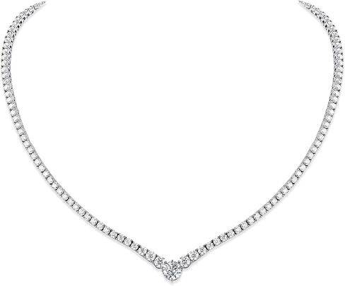Gradual Moissanite Tennis Chain Necklace: 925 Sterling Silver VVS1 D Color 14k White Gold Plated V Shape Link Moissanite Necklace Dainty Lab Diamond Wedding Jewelry Gifts for Women Lady in Saudi Arabia