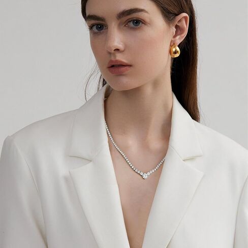 Gradual Moissanite Tennis Chain Necklace: 925 Sterling Silver VVS1 D Color 14k White Gold Plated V Shape Link Moissanite Necklace Dainty Lab Diamond Wedding Jewelry Gifts for Women Lady in Saudi Arabia