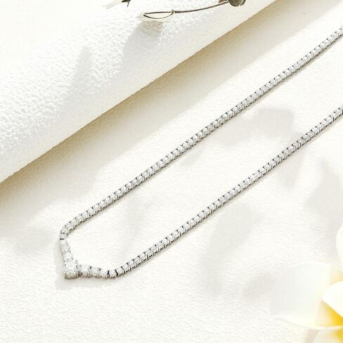 Gradual Moissanite Tennis Chain Necklace: 925 Sterling Silver VVS1 D Color 14k White Gold Plated V Shape Link Moissanite Necklace Dainty Lab Diamond Wedding Jewelry Gifts for Women Lady in Saudi Arabia