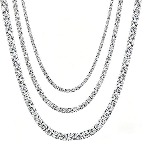 3/4/5mm Silver Moissanite Tennis Chain Necklace 316L Stainless Steel Diamond Chain Necklaces for Women Men, Hypoallergenic Fashion Party Wedding Birthday Jewelry Gifts in Saudi Arabia