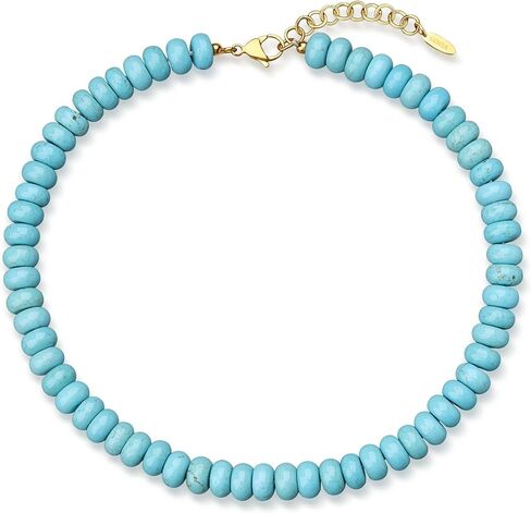 SAMYA Chunky Beaded Necklace for Women, 10×5.5mm Gemstone Beaded Choker Necklace, 16"+2" Adjustable Summer Necklace with Gold Stainless Steel Lobster Clasp in Kuwait