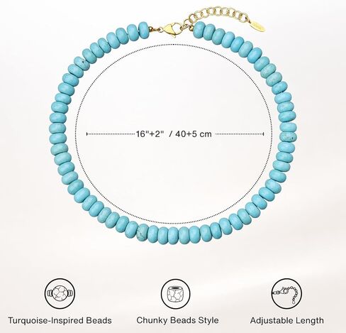 SAMYA Chunky Beaded Necklace for Women, 10×5.5mm Gemstone Beaded Choker Necklace, 16"+2" Adjustable Summer Necklace with Gold Stainless Steel Lobster Clasp in Kuwait