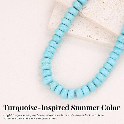 SAMYA Chunky Beaded Necklace for Women, 10×5.5mm Gemstone Beaded Choker Necklace, 16"+2" Adjustable Summer Necklace with Gold Stainless Steel Lobster Clasp in Kuwait