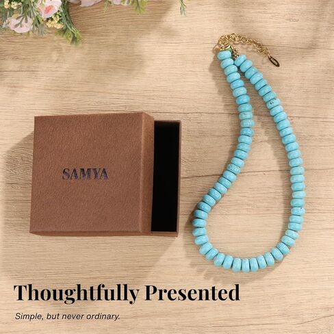 SAMYA Chunky Beaded Necklace for Women, 10×5.5mm Gemstone Beaded Choker Necklace, 16"+2" Adjustable Summer Necklace with Gold Stainless Steel Lobster Clasp in Kuwait
