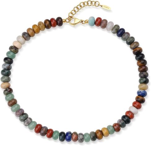 SAMYA Chunky Beaded Necklace for Women, 10×5.5mm Gemstone Beaded Choker Necklace, 16"+2" Adjustable Summer Necklace with Gold Stainless Steel Lobster Clasp in Kuwait