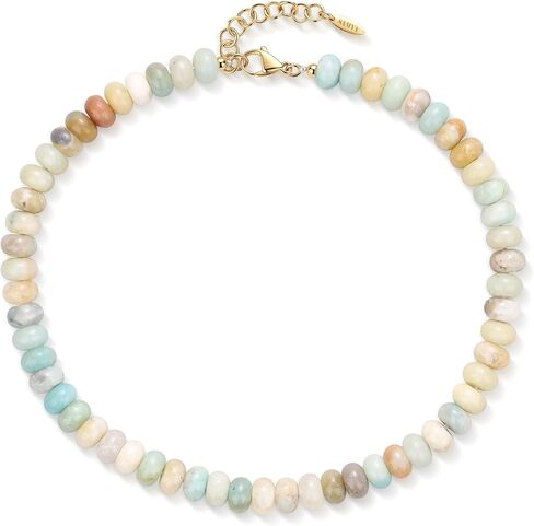SAMYA Chunky Beaded Necklace for Women, 10×5.5mm Gemstone Beaded Choker Necklace, 16"+2" Adjustable Summer Necklace with Gold Stainless Steel Lobster Clasp in Kuwait