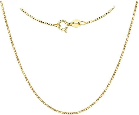 14K Solid Yellow Gold Box Chain Necklace for Women & Men, Gold Jewelry for Gift(0.6mm,1mm - Available in 16-24 Inch Lengths) in Kuwait