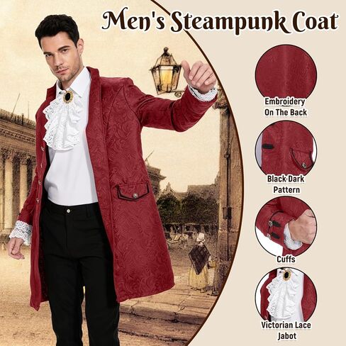 جاكيت Steampunk عتيق للرجال معطف على الطراز القوطي من العصور الوسطى الفيكتوري مع مجموعة Jabot من عصر النهضة للحفلات التنكرية in Kuwait