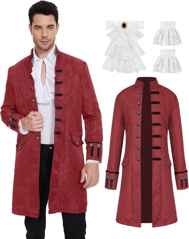 جاكيت Steampunk عتيق للرجال معطف على الطراز القوطي من العصور الوسطى الفيكتوري مع مجموعة Jabot من عصر النهضة للحفلات التنكرية in Kuwait