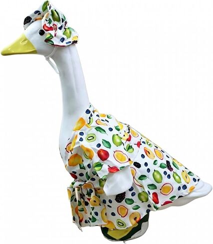 Summer Porch Goose Outfit Hawaiian Fruit Print Bathrobe with Hat for 23 Inch Lawn Goose Statue in Kuwait
