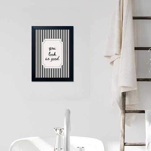 Black and White Bathroom Wall Art You Look So Good Framed Black Striped Bathroom Decor Modern Minimalist Canvas Print Painting Artworks for Wall in Saudi Arabia