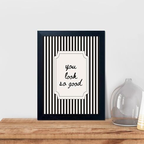 Black and White Bathroom Wall Art You Look So Good Framed Black Striped Bathroom Decor Modern Minimalist Canvas Print Painting Artworks for Wall in Saudi Arabia