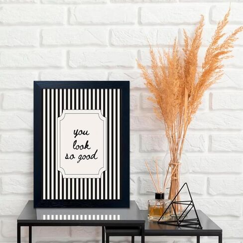 Black and White Bathroom Wall Art You Look So Good Framed Black Striped Bathroom Decor Modern Minimalist Canvas Print Painting Artworks for Wall in Saudi Arabia