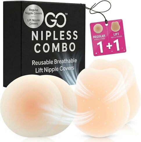Go Nipless Combo Pack Pasties Nipple Covers for Women with Lift | Reusable, Adhesive Bra Push Up | Both Lift Nipple Covers & Our Classic Nipple Covers 2 Pack Nude in Saudi Arabia