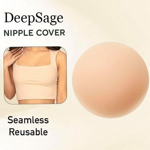 DeepSage Seamless Reusable Silicone Nipple Covers - Invisible Adhesive Pasties for Women, 2 Pairs, Waterproof nipple petals (CREME) in Saudi Arabia