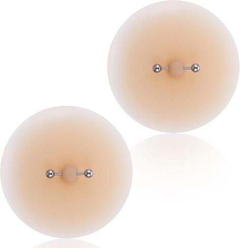 2 Pcs Pierced Fake Nipple Bra Silicone Nipple Cover with Piercing Jewelry Waterproof Reusable Nude Nipples Pasties for Women in Saudi Arabia