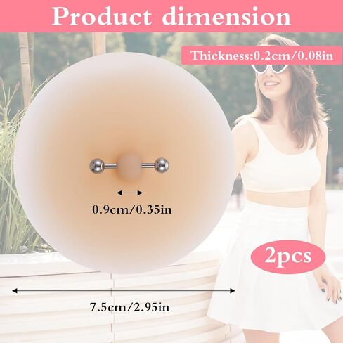 2 Pcs Pierced Fake Nipple Bra Silicone Nipple Cover with Piercing Jewelry Waterproof Reusable Nude Nipples Pasties for Women in Saudi Arabia