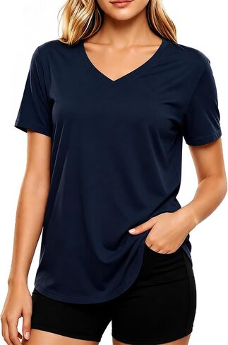 LETSEE Short Sleeve V-Neck Top Women’s Workout Shirt Loose Fit Stretch T-Shirt Casual Tee for Daily Wear and Travel in Saudi Arabia