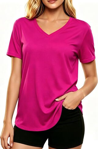 LETSEE Short Sleeve V-Neck Top Women’s Workout Shirt Loose Fit Stretch T-Shirt Casual Tee for Daily Wear and Travel in Saudi Arabia