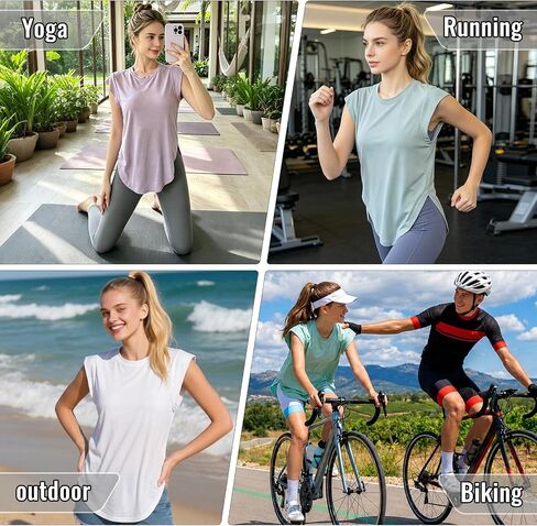 4 Pack Women's Workout Shirts Running Gym and Yoga Tops UPF 50+ Sun Protection Quick-Dry Loose Fit Round Neck in Saudi Arabia