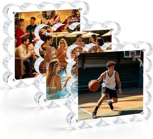 إطارات صور صدفية أكريليك 3x3، 3 إطارات صور مغناطيسية 10+10 ملم كتلة سميكة شفافة بدون إطار على الوجهين مغناطيس صغير قائم بذاته إطار صور صدفي لعرض سطح المكتب والمنزل والمكتب in Kuwait