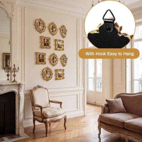 Threehoney 10 Pcs Mini Gold Magnetic Picture Frames for Refrigerator Vintage Picture Frames with Hooks for Hanging Antique Ornate Baroque Victorian Decor for Fridge Gallery Wall Kitchen Office Home in Kuwait