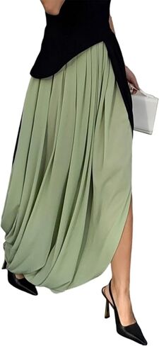 Voghtic Women's High Waisted Bubble Maxi Skirt - Draped Asymmetrical Flowy Long Skirt in Kuwait