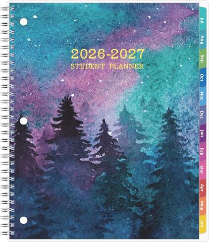 student planner 2025-2026, Weekly ＆ Monthly Academic Year Planner Calendar, Jul 2025 - Jun 2026, 8.5" x 10.5", School Planner 2025-2026 with Stickers, Flexible Cover, Pocket, Tabs, Watercolor Starry Sky in Saudi Arabia