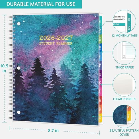 student planner 2025-2026, Weekly ＆ Monthly Academic Year Planner Calendar, Jul 2025 - Jun 2026, 8.5" x 10.5", School Planner 2025-2026 with Stickers, Flexible Cover, Pocket, Tabs, Watercolor Starry Sky in Saudi Arabia
