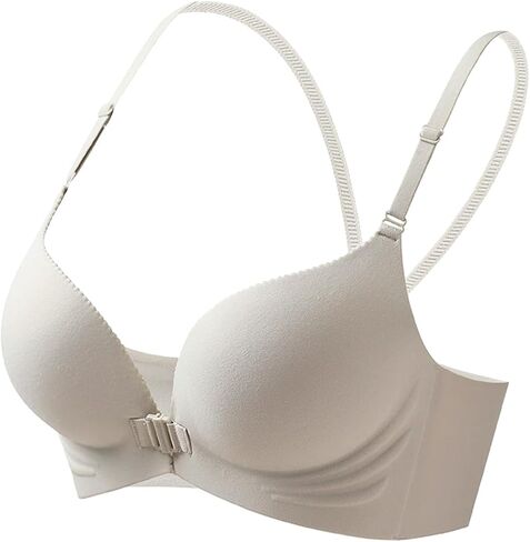 Women's Front Closure Push Up Bra, Seamless Wireless Invisible Bra with Adjustable Straps in Kuwait