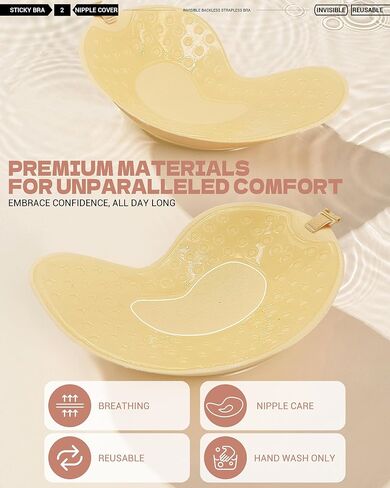 Sticky Push up Bra – 2 Pair Invisible Reusable Strapless Backless Bra Adhesive Bra for Women with Nipple Covers Beige in Saudi Arabia