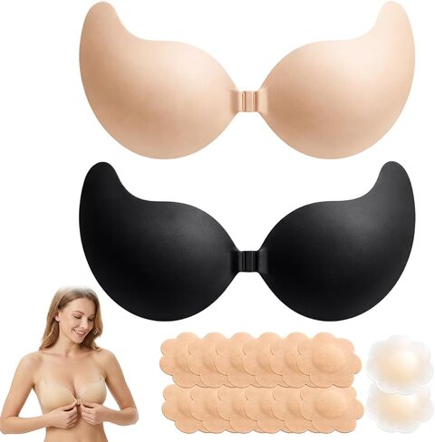 Sticky Bra, Sticky Bra, 9 Pcs Push Up for Women, Cakes ipple Cover Set, Reusable Strapless, Invisible Support for Dresses and Swimwear, Breathable B Cup Design Beige in Saudi Arabia