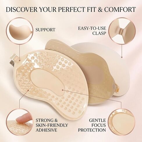 Sticky Bra, Sticky Bra, 9 Pcs Push Up for Women, Cakes ipple Cover Set, Reusable Strapless, Invisible Support for Dresses and Swimwear, Breathable B Cup Design Beige in Saudi Arabia