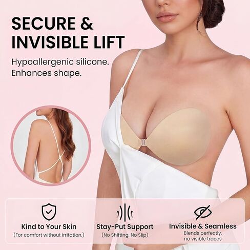 Reusable Strapless Sticky Bra for Cleavage Lift, No Show Invisible Backless Adhesive Push Up Bra with Nipple Covers for Women in Saudi Arabia