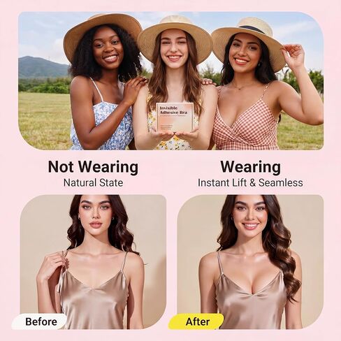 Reusable Strapless Sticky Bra for Cleavage Lift, No Show Invisible Backless Adhesive Push Up Bra with Nipple Covers for Women in Saudi Arabia