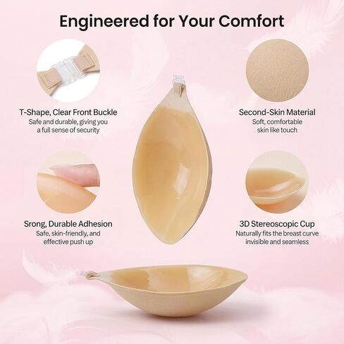 Reusable Strapless Sticky Bra for Cleavage Lift, No Show Invisible Backless Adhesive Push Up Bra with Nipple Covers for Women in Saudi Arabia